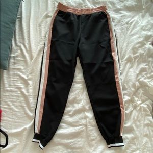 Comfy Sporty Black Pants with Pink/White Stripes!